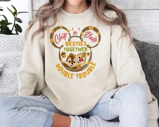 Discover Chip N Dale Double Couple Besties Together Mickey Mouse Head Sweatshirt