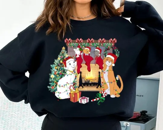 Discover The Aristocats Santa Hat Christmas Lights And Tree Merry & Bright Sweatshirt