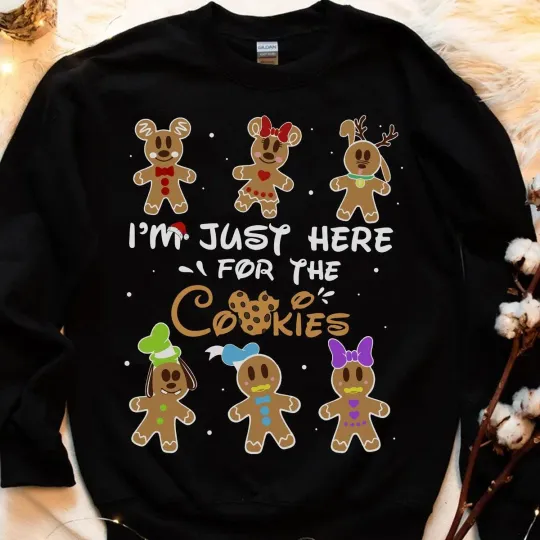 Discover Mickey Mouse Gingerbread I'm Just Here For The Cookies Christmas Sweatshirt