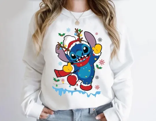 Discover Funny Stitch Merry Christmas Tis The Season To Be Joly Xmas Gift Sweatshirt