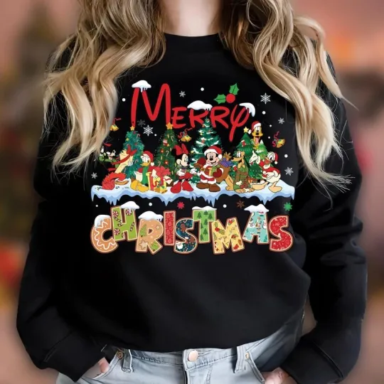 Discover Mickey And Friends Merry Christmas Happy Holiday Festive Winter Sweatshirt