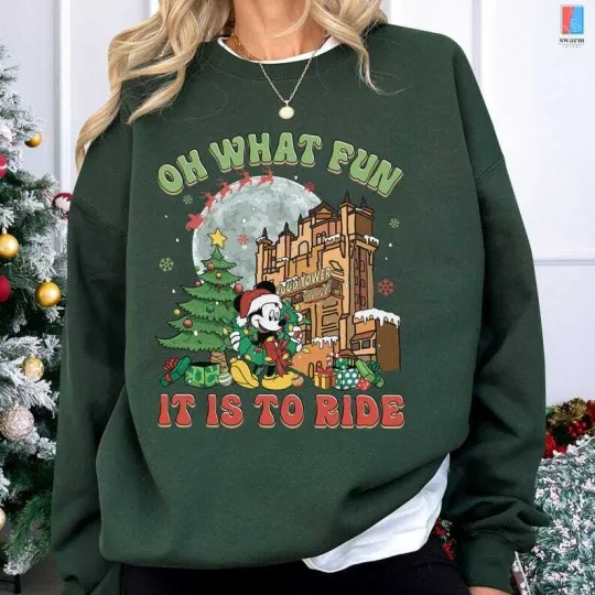 Discover Mickey Mouse Christmas Jollywood Tower Oh What Fun It Is To Ride Sweatshirt