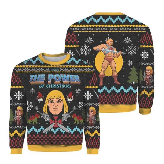 The Power of Christmas Heman Ugly Sweater, He-man Ugly Christmas Sweater, Christmas Sweater Knitted, 3D Christmas Sweater