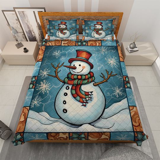Discover Vintage Snowman Christmas Quilt Bedding Set: Retro Holiday Decor