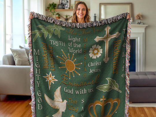 Discover Christian Christmas Gift Blanket, Jesus Name Christmas Blanket, Faith Gift for Christians, Woven Celebrating Names of Jesus