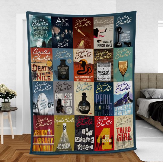 Discover Agatha Christie Books Fleece Blanket, Book Lovers Premium Blanket Mink Sherpa, Bookish Blanket, Gift for Fan