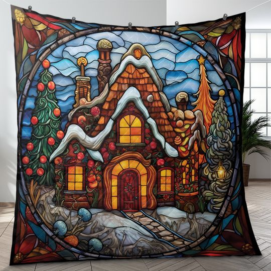Discover Vintage Gingerbread House Christmas Quilt Bedding Set: Retro Decor