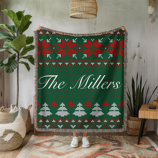 Discover Woven Blanket,personalized christmas Woven Blanket, christmas Gift for Family, Winter Decor, Holiday Blanket