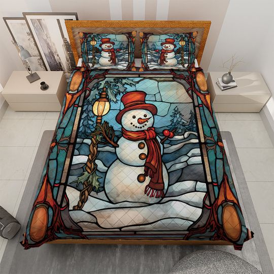 Discover Retro Snowman Quilt Bedding Set: Vintage Christmas Decor