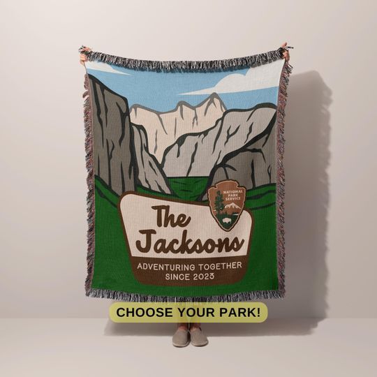 Discover Personalized National Parks Blanket, Adventure Couple Anniversary Gift, Custom RV Camping, Family Name Tapestry, Nature Lover Gift