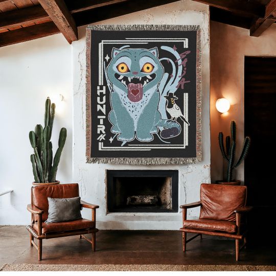 Discover Huntrix Kpop Demon Woven Blanket, Cute Blue Tiger and Bird, Anime Fan Gift, Cozy Decorative Blanket for Hunters Fans