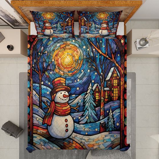 Discover Snowman Christmas Quilt Bedding Set: Retro Holiday Decor