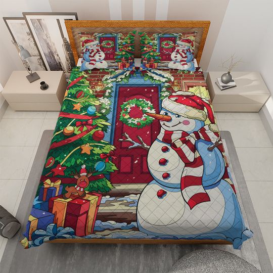 Discover Vintage Snowman Christmas Quilt Bedding Set: Holiday Decor