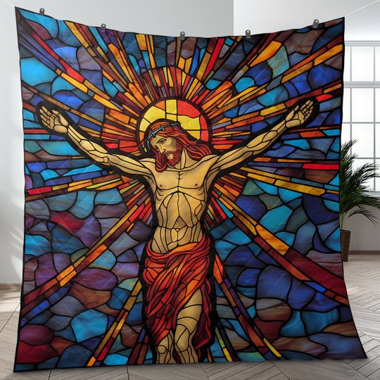 Discover Abstract Jesus Christ Quilt Bedding Set: Vintage Christian Blanket