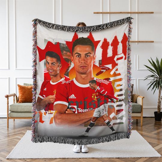 Cristiano Ronaldo Woven Blanket, Soccer Legend  Blanket, Football Star Tapestry, Cozy Room Decor, Gift for Him, Sports Blanket