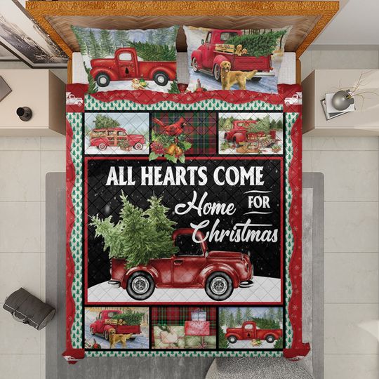 Discover Vintage Red Truck Christmas Quilt Bedding Set