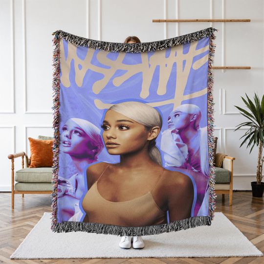 Ariana Woven Blanket, Pop Singer Blanket, Cozy Room Decor, Fan Gift, Pink Aesthetic Blanket, Celebrity Tapestry