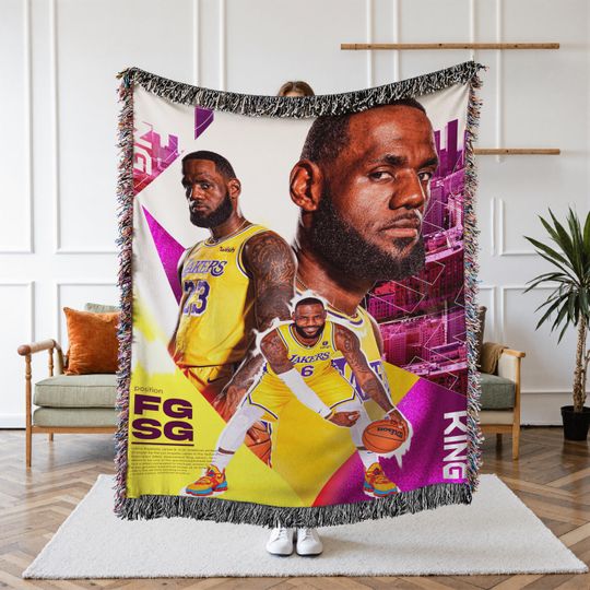 LeBron James Woven Blanket, Basketball Legend Blanket, Sports Fan Tapestry, Cozy Room Decor, Gift for Him, Game Night Blanket