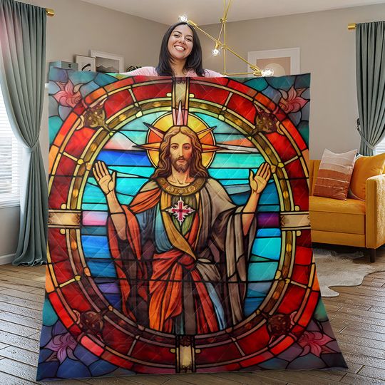 Discover Vintage Jesus Christ Quilt Bedding Set: Abstract Christian Blanket