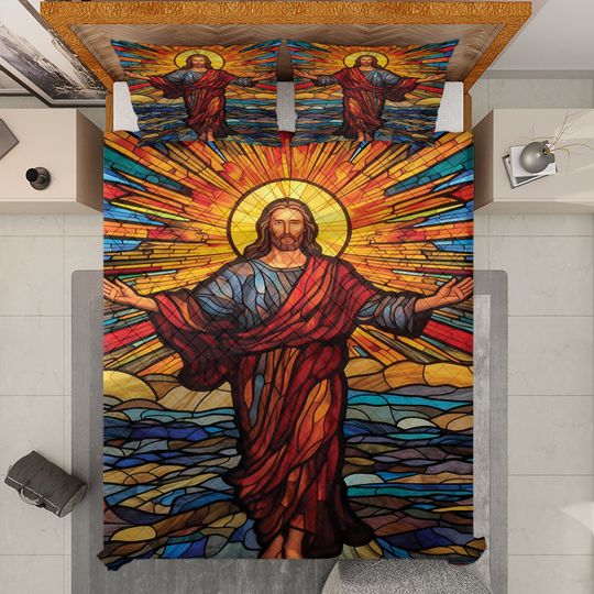 Discover Retro Jesus Christ Quilt Bedding Set: Vintage Christian Decor
