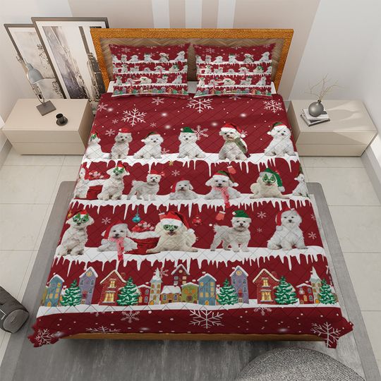 Discover Maltese Dog Christmas Quilt Bedding Set: Holiday Decoration
