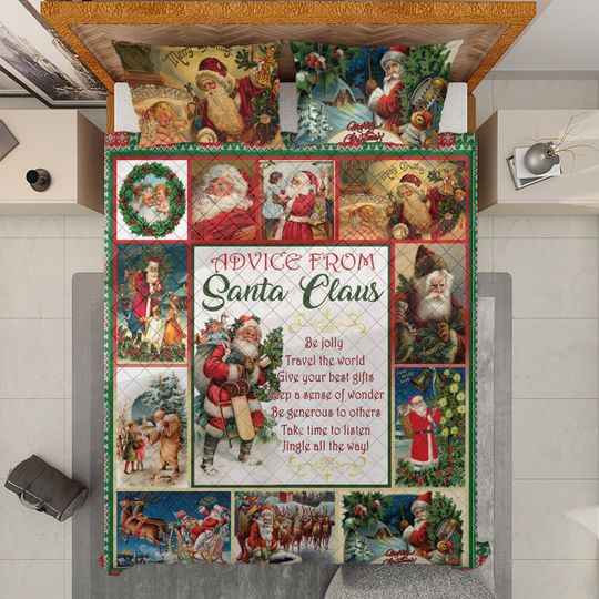Discover Vintage Santa Claus Quilt Bedding Set: Christmas Decor