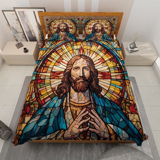 Discover Vintage Jesus Christ Quilt Bedding Set: Abstract Christian Blanket