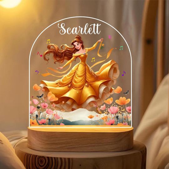 Discover Personalized Princess Belle Night Light: Engraved Nursery Decor