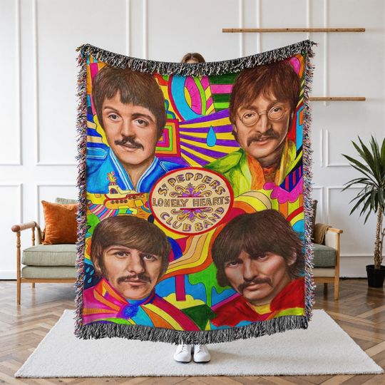The Beatles Woven Blanket, Classic Rock Blanket, Music Legend Tapestry , Cozy Room Decor, Fan Gift, Vintage Aesthetic Blanket