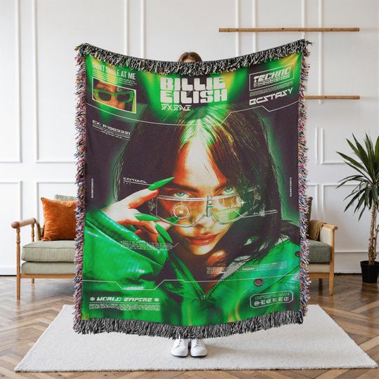 Discover Billie Eilish Woven Blanket, Dark Aesthetic Blanket, Music Artist Tapestry, Cozy Room Decor, Fan Gift, Bedroom Blanket
