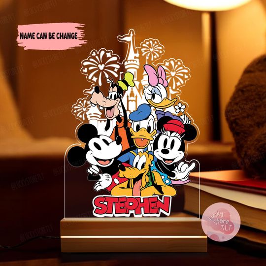 Discover Personalized Night Light Custom Name Gift, Disney Mickey and Friends Night Light, Disneyland Family Room Decor, Birthday Gift For Kids 2025