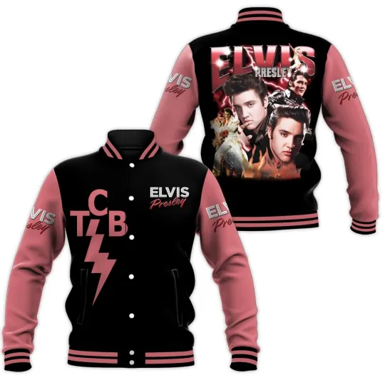 Elvis Presley King Of Rock N Roll Pink Baseball Jacket, Gift For Fan