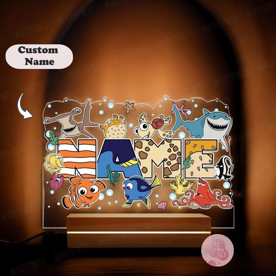 Discover Personalized Night Light Custom Name Gift, Disney Pixar Finding Nemo Led Lamp, Pixar Finding Dory Room Decor, Just Keep Swimming, Kids Name