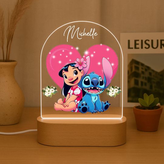 Personalized Lilo and Stitch Night Light: Engraved Nursery Decor