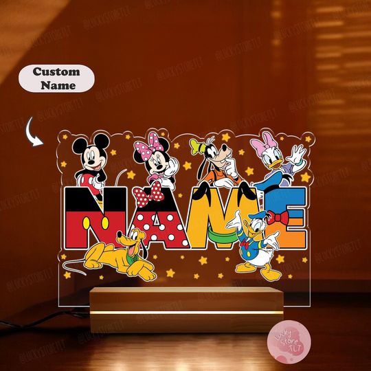 Discover Personalized Night Light Custom Name Gift, Disney Mickey and Friends Night Light, Disneyland Family Room Decor, Birthday Gift For Kids 2025