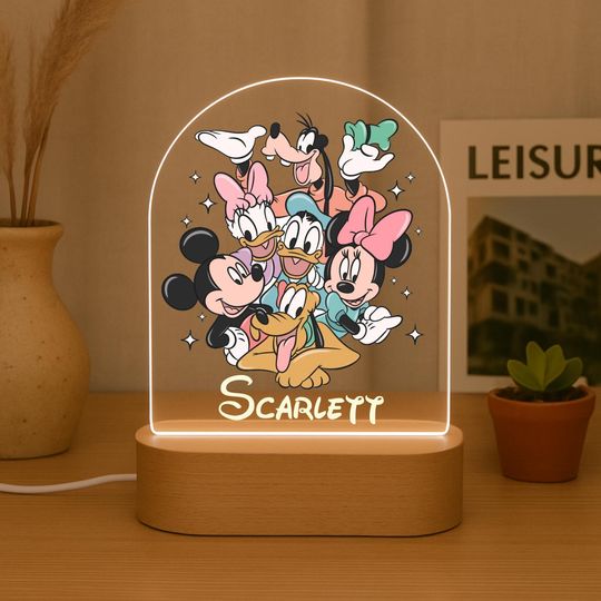 Discover Personalized Mickey & Friends Night Light: Engraved Nursery Decor