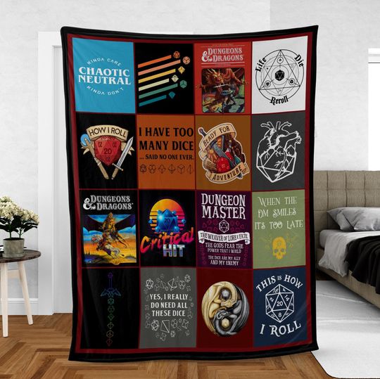 DnD Fleece Blanket, Roll For Initiative Fleece Blanket, Dungeons and Dragons Blanket, Dungeon Master Fleece Blanket Mink Sherpa