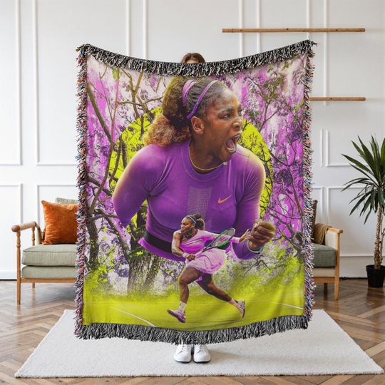 Discover Serena Williams Woven Blanket, Tennis Legend Blanket, Sports Icon Tapestry, Cozy Room Decor, Gift for Her, Athlete Blanket