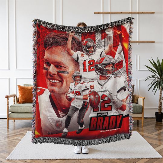 Discover Tom Brady Woven Blanket, Football Legend Blanket, Sports Fan Tapestry, Cozy Room Decor, Gift for Him, Game Day Blanket