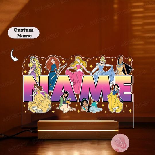 Discover Personalized Night Light Custom Name Gift,  Disney Princess Night Light, Disney Gifts, Baby Girls Room Decor Disney Princess Birthday Gift