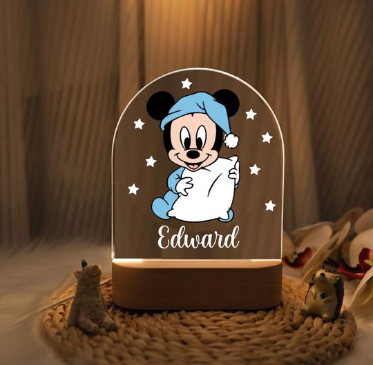Discover Personalised MICKEY MOUSE Night Light - Great Gift for Kids Birthdays - Nursery Decor Baby - Good Night Bedside Lamp - Christmas Present