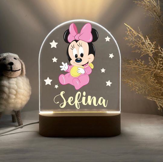 Discover Personalised MINNIE MOUSE Night Light - Great Gift for Kids Birthdays - Nursery Decor Baby - Good Night Bedside Lamp - Christmas Present