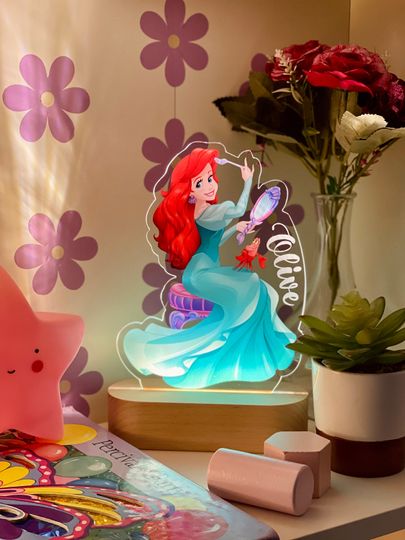 Discover Personalized Princess Ariel Night Light: Engraved Nursery Decor
