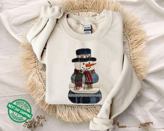 Discover Faux Patchwork Snowman Sweatshirt, Patchwork Christmas Sweater, Christmas Faux Patchwork Hoodie, Gift for Christmas, Holiday Crewneck