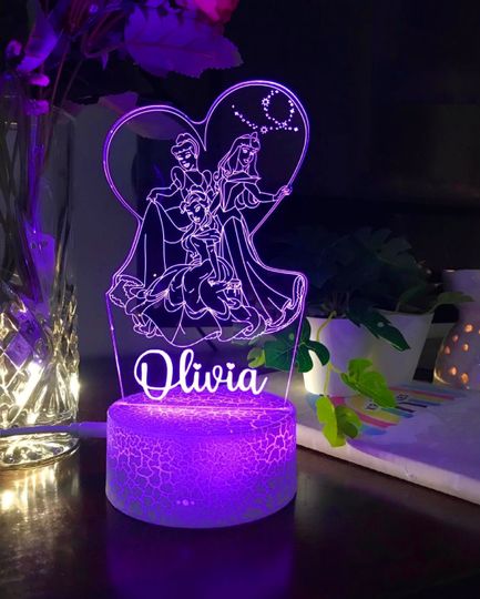 Discover Personalized Princesses Night Light: Multi-Colored LED Bedside Lamp