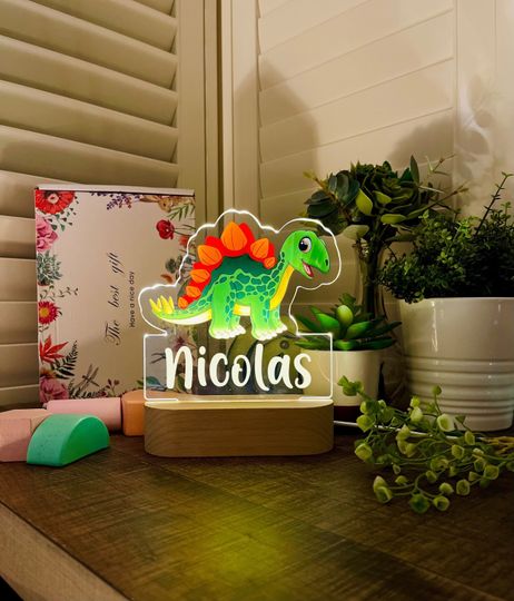 Discover Personalized Dinosaur Night Light: Engraved Nursery Decor