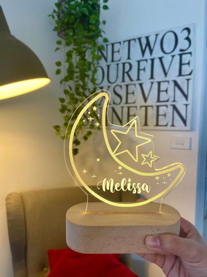 Discover Personalized Moon and Star Night Light: Nursery Decor, Kids Birthday Gift
