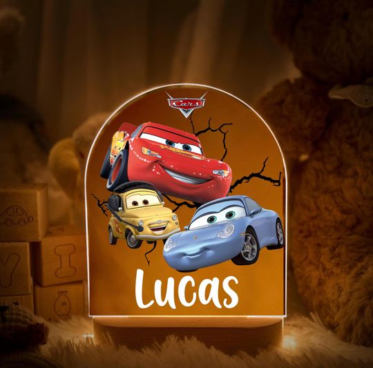 Discover Personalized Cars Night Light: McQueen, Sally, Luigi - Kids Nursery Decor