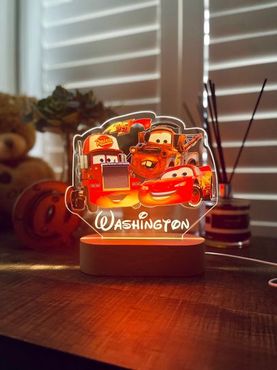 Discover Personalized Cars Night Light: McQueen, Mater, Mack - Kids Nursery Decor