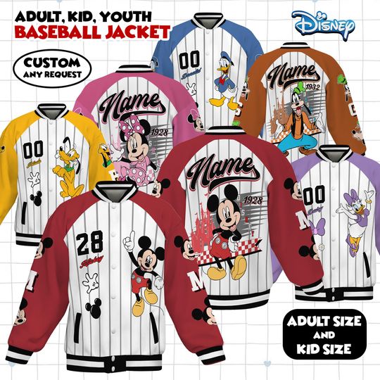 Discover Custom Disney Mickey And Friends Baseball Jacket, Disney Jacket For Kid Youth Adult, Disneyland Shirt, Disney World Gift For Fans